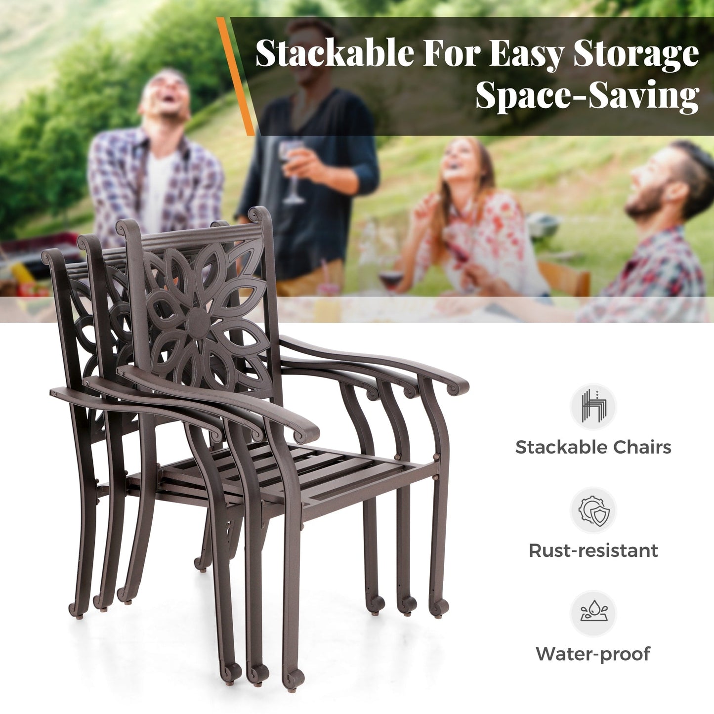 MAISON ARTS Sedie da pranzo in alluminio pressofuso/Set da pranzo per patio con tavolo da pranzo rotondo e 6 sedie da patio in alluminio pressofuso