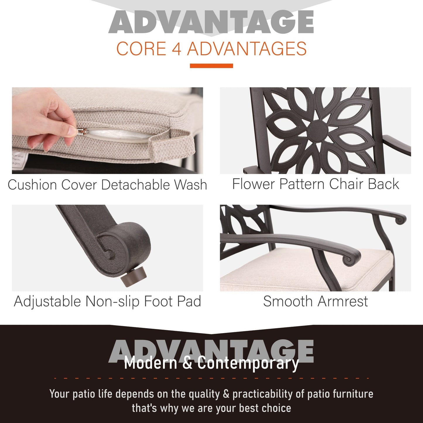 MAISON ARTS Sedie da pranzo in alluminio pressofuso/Set da pranzo per patio con tavolo da pranzo rotondo e 6 sedie da patio in alluminio pressofuso