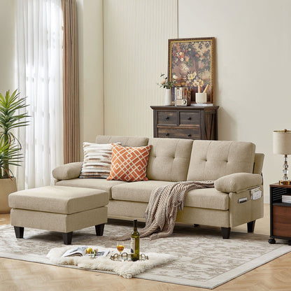 Divano componibile a L da 86,22 pollici con tasche portaoggetti laterali