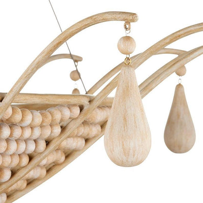 Lampadario con perline e pendenti in legno