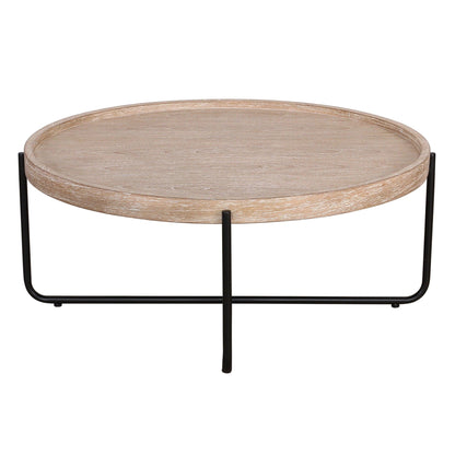 Tavolino da caffè rotondo in legno naturale e ferro