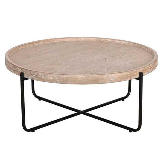 Tavolino da caffè rotondo in legno naturale e ferro