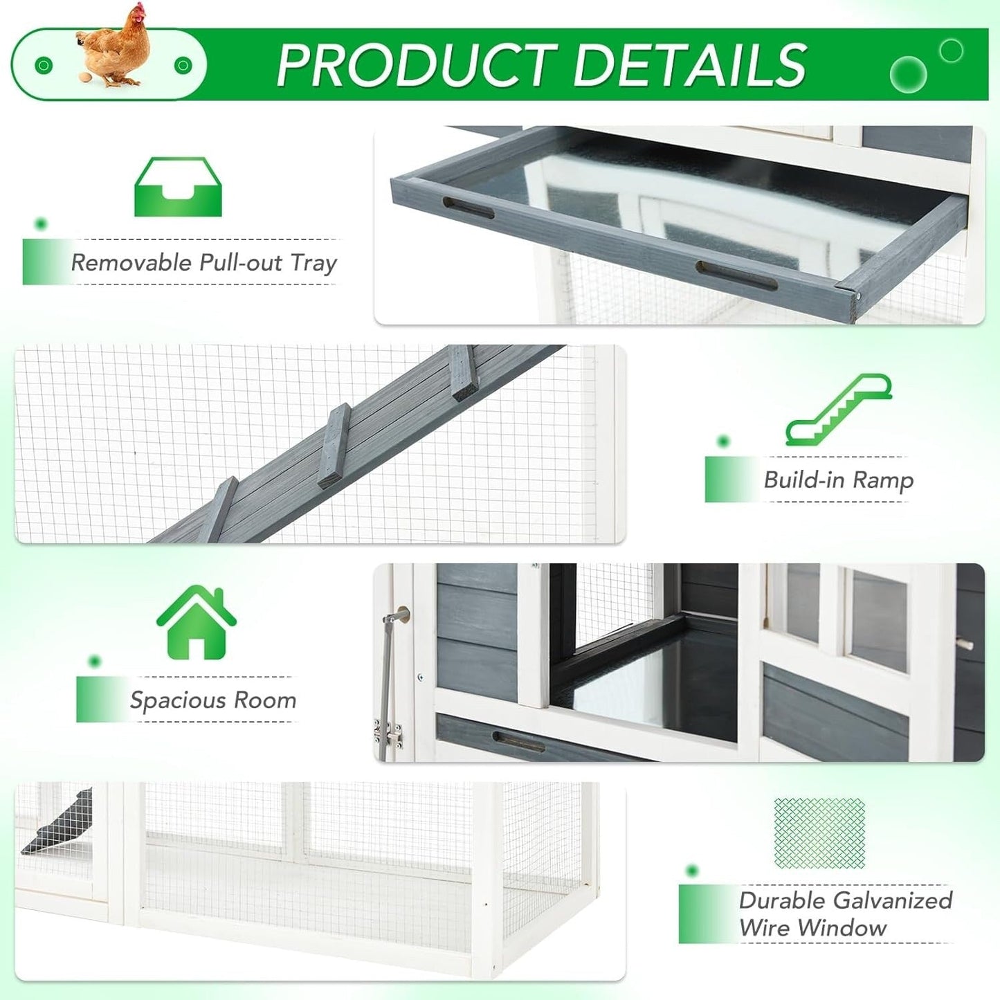 AECOJOY 144'' Grande pollaio con recinto in legno Gabbia per pollame