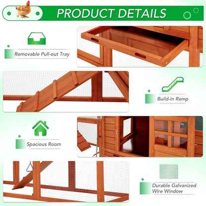 AECOJOY 144'' Grande pollaio con recinto in legno Gabbia per pollame