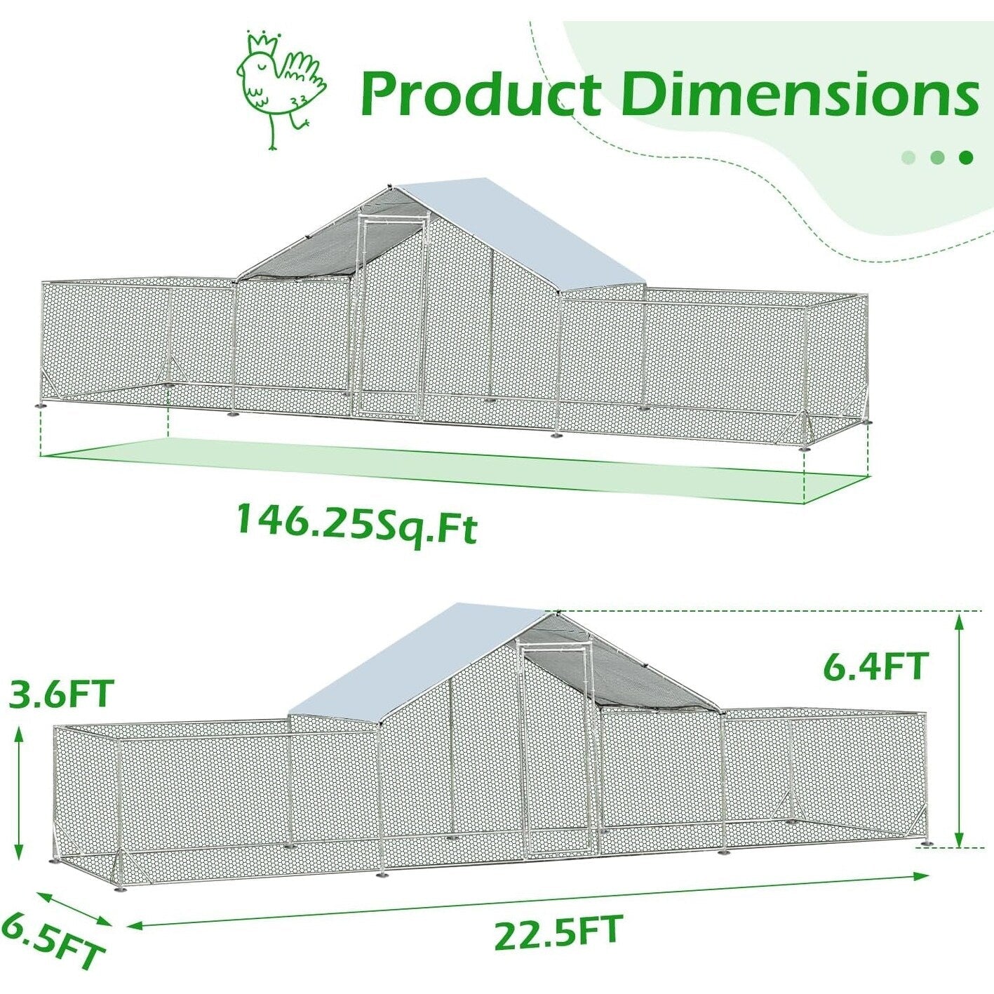 AECOJOY Grande pollaio in metallo con gabbia per polli in metallo