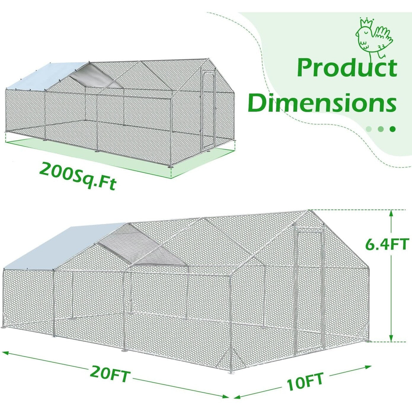 AECOJOY Grande pollaio in metallo con gabbia per polli in metallo