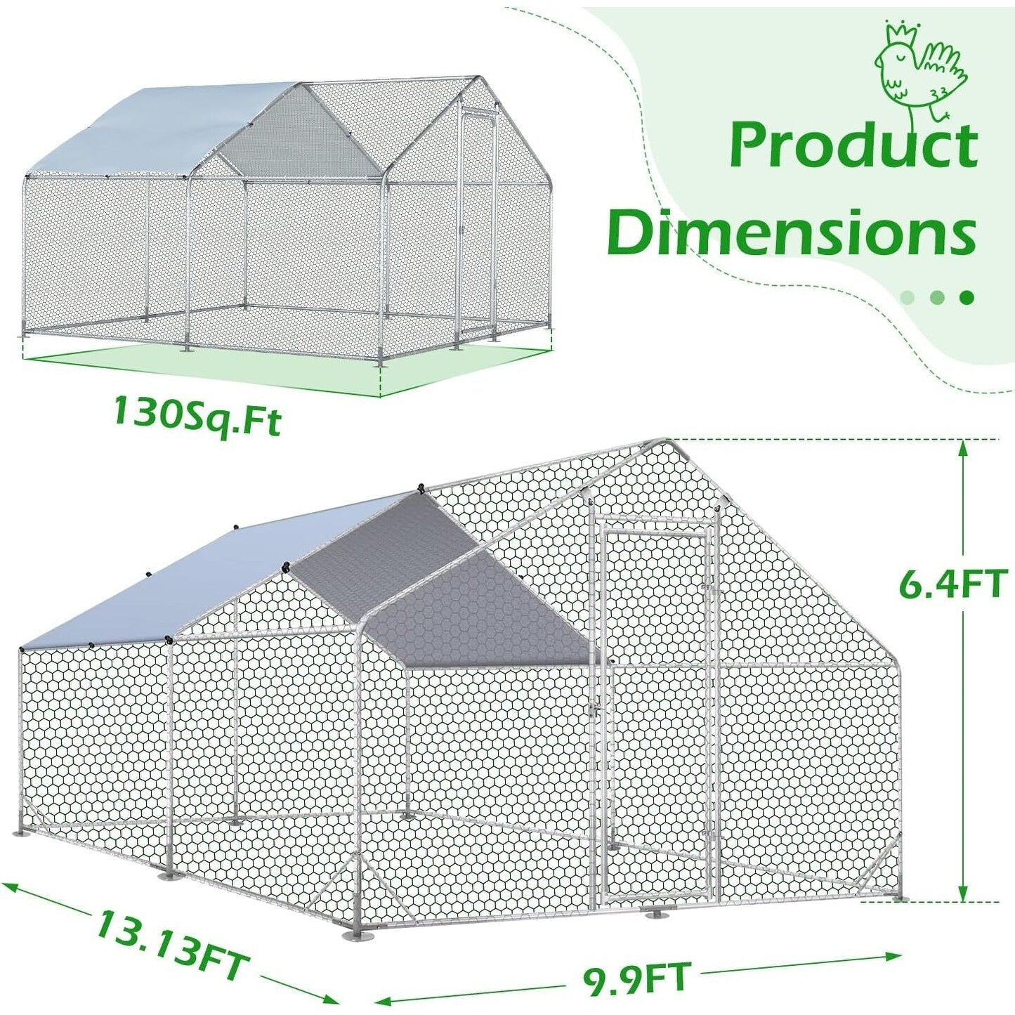 AECOJOY Grande pollaio in metallo con gabbia per polli in metallo