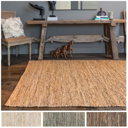 Tappeto Alexander Home Farmhouse in iuta e pelle intrecciato a mano