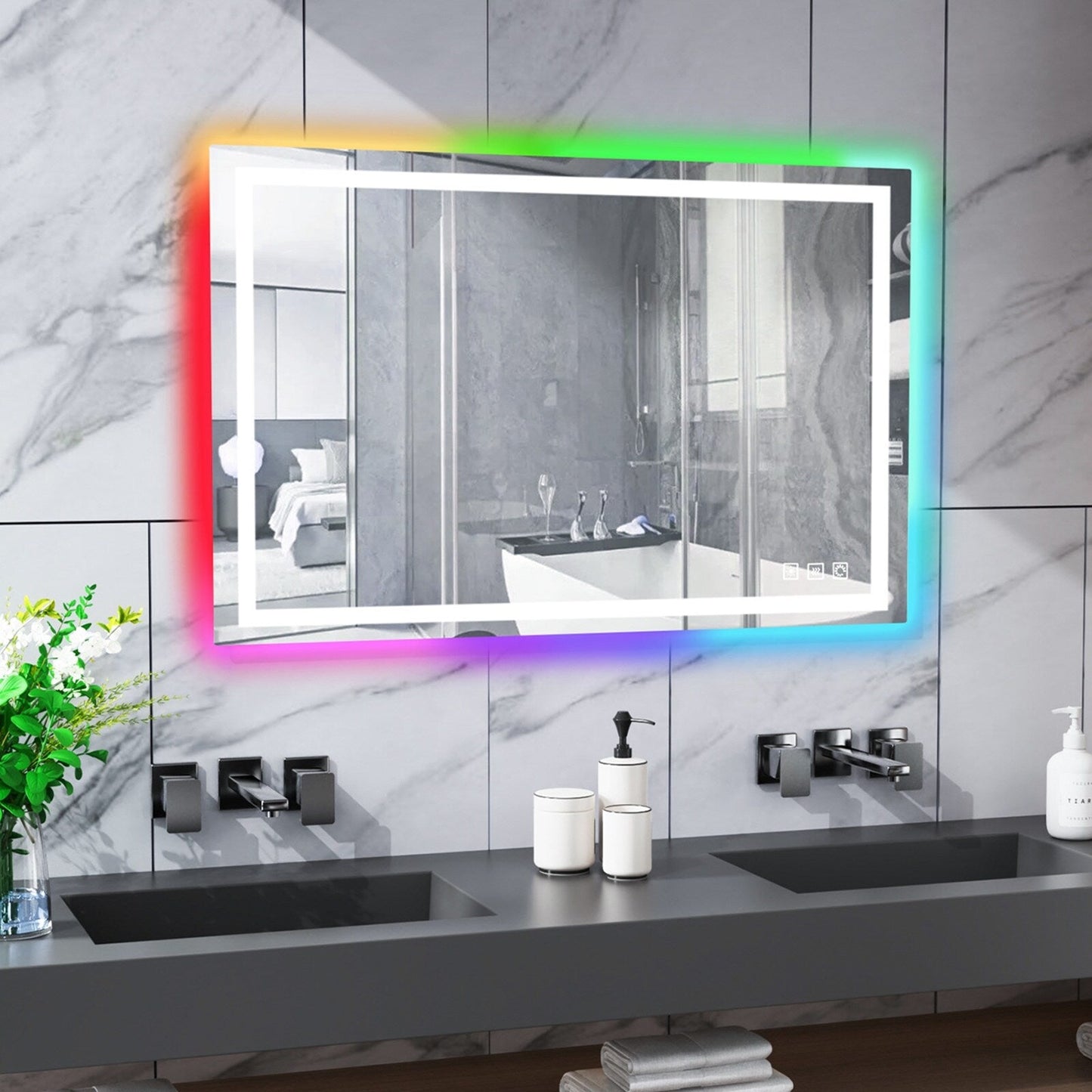 Specchio da bagno antiappannamento retroilluminato RGB e frontale a LED