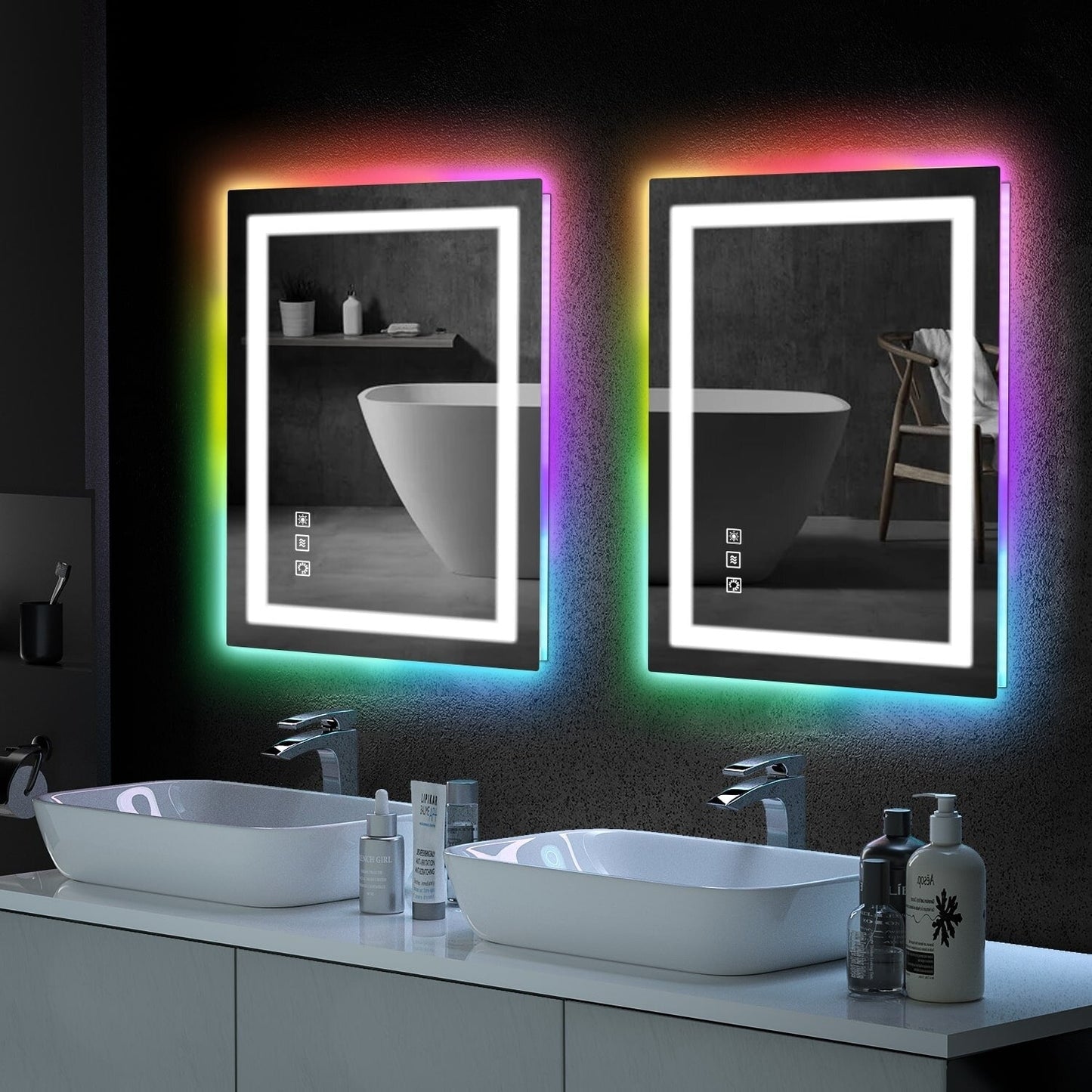 Specchio da bagno antiappannamento retroilluminato RGB e frontale a LED