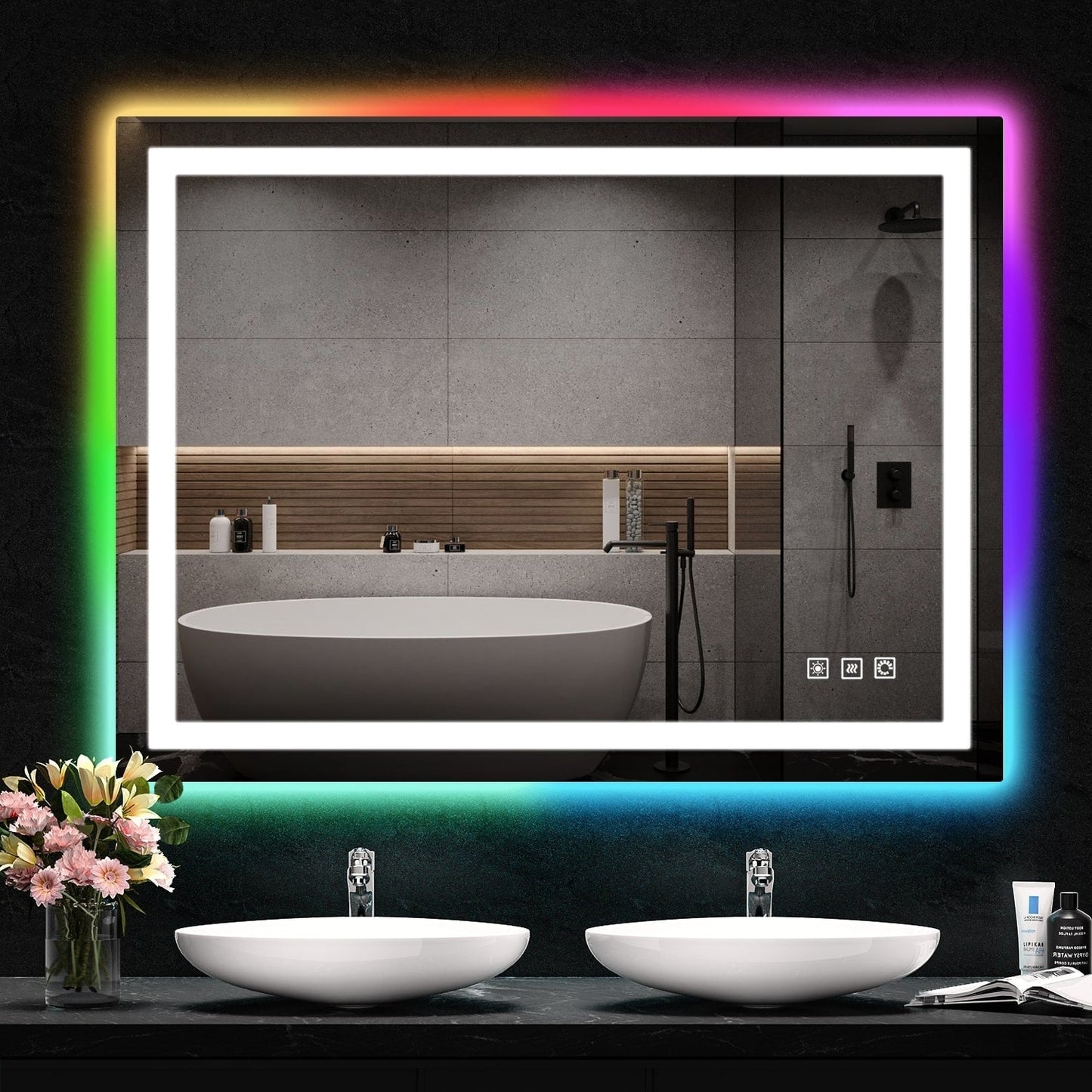 Specchio da bagno antiappannamento retroilluminato RGB e frontale a LED