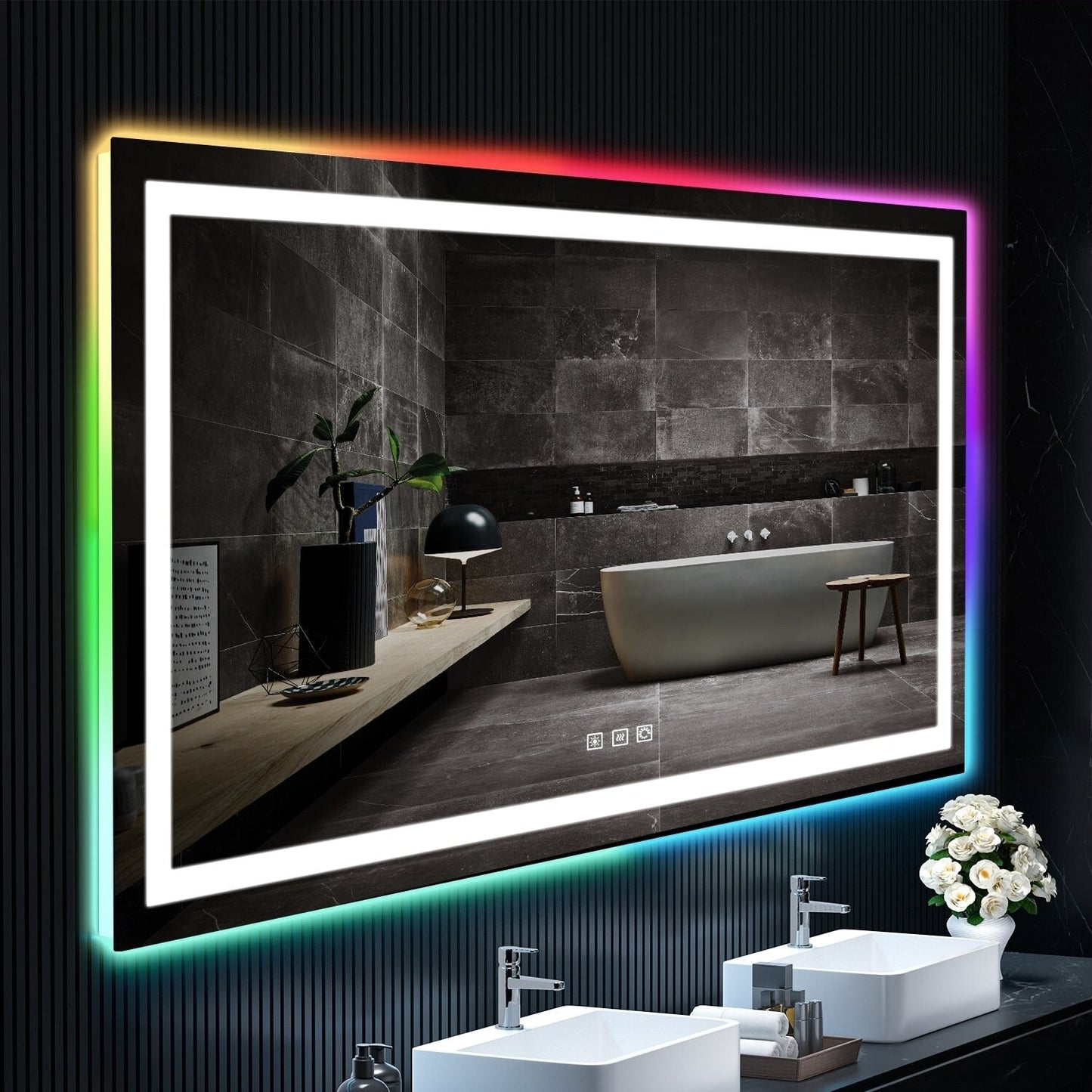 Specchio da bagno antiappannamento retroilluminato RGB e frontale a LED