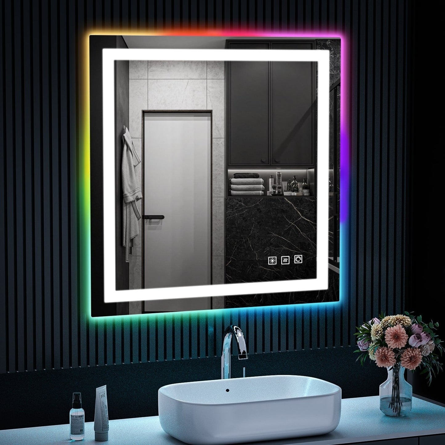 Specchio da bagno antiappannamento retroilluminato RGB e frontale a LED
