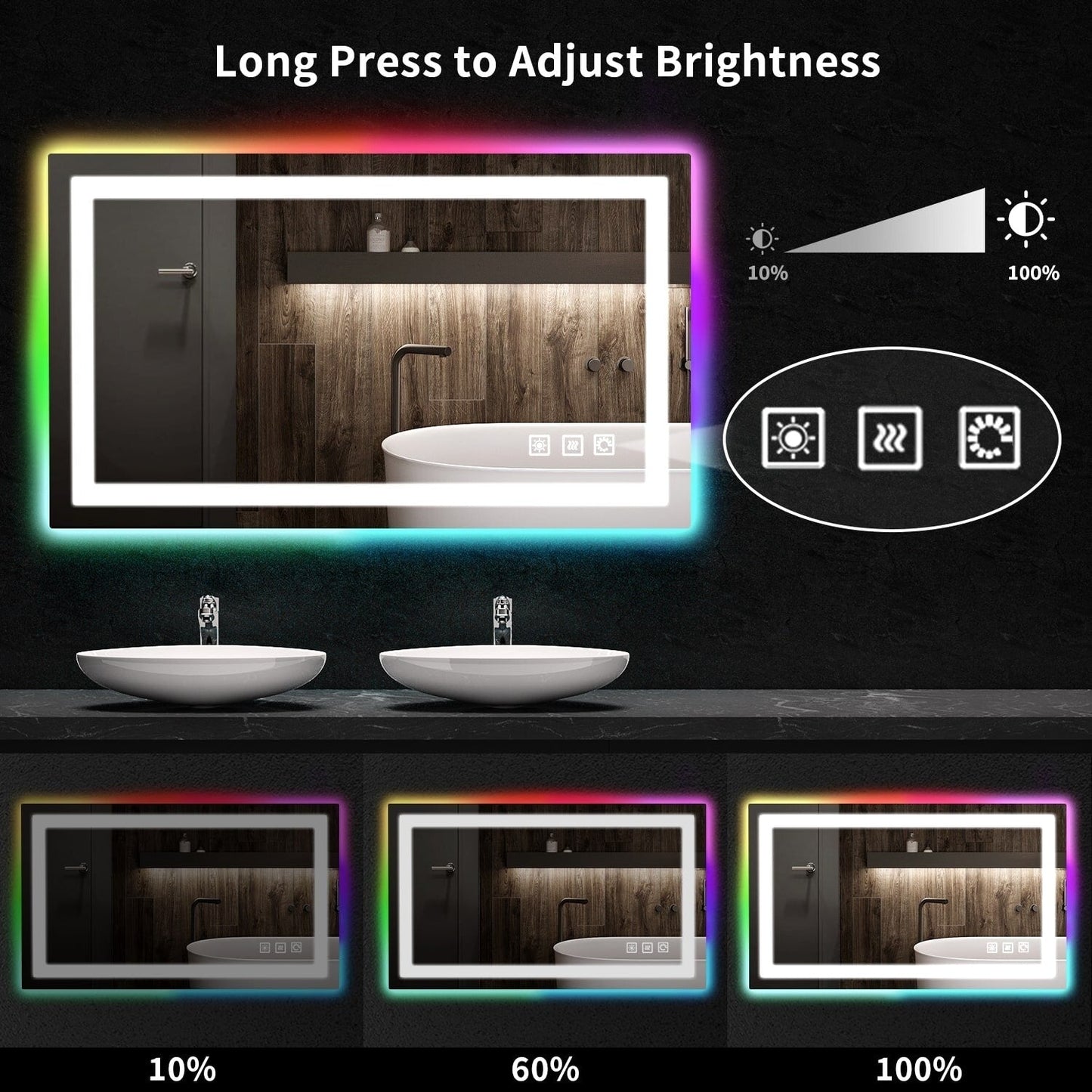 Specchio da bagno antiappannamento retroilluminato RGB e frontale a LED