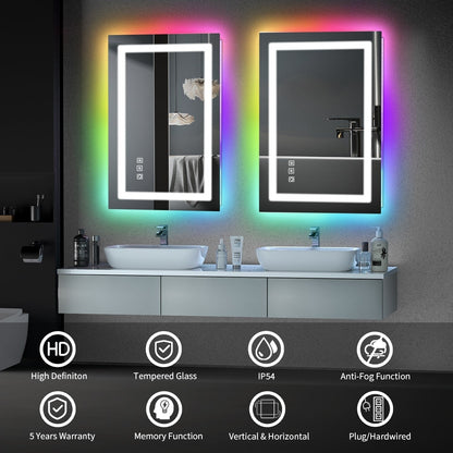 Specchio da bagno antiappannamento retroilluminato RGB e frontale a LED