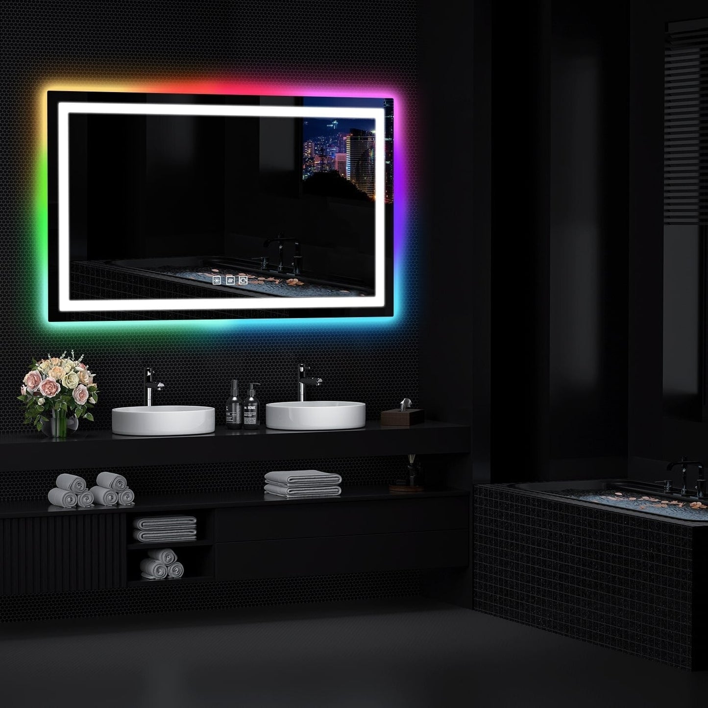 Specchio da bagno antiappannamento retroilluminato RGB e frontale a LED