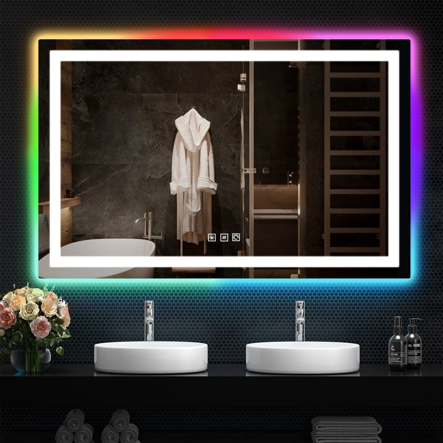 Specchio da bagno antiappannamento retroilluminato RGB e frontale a LED