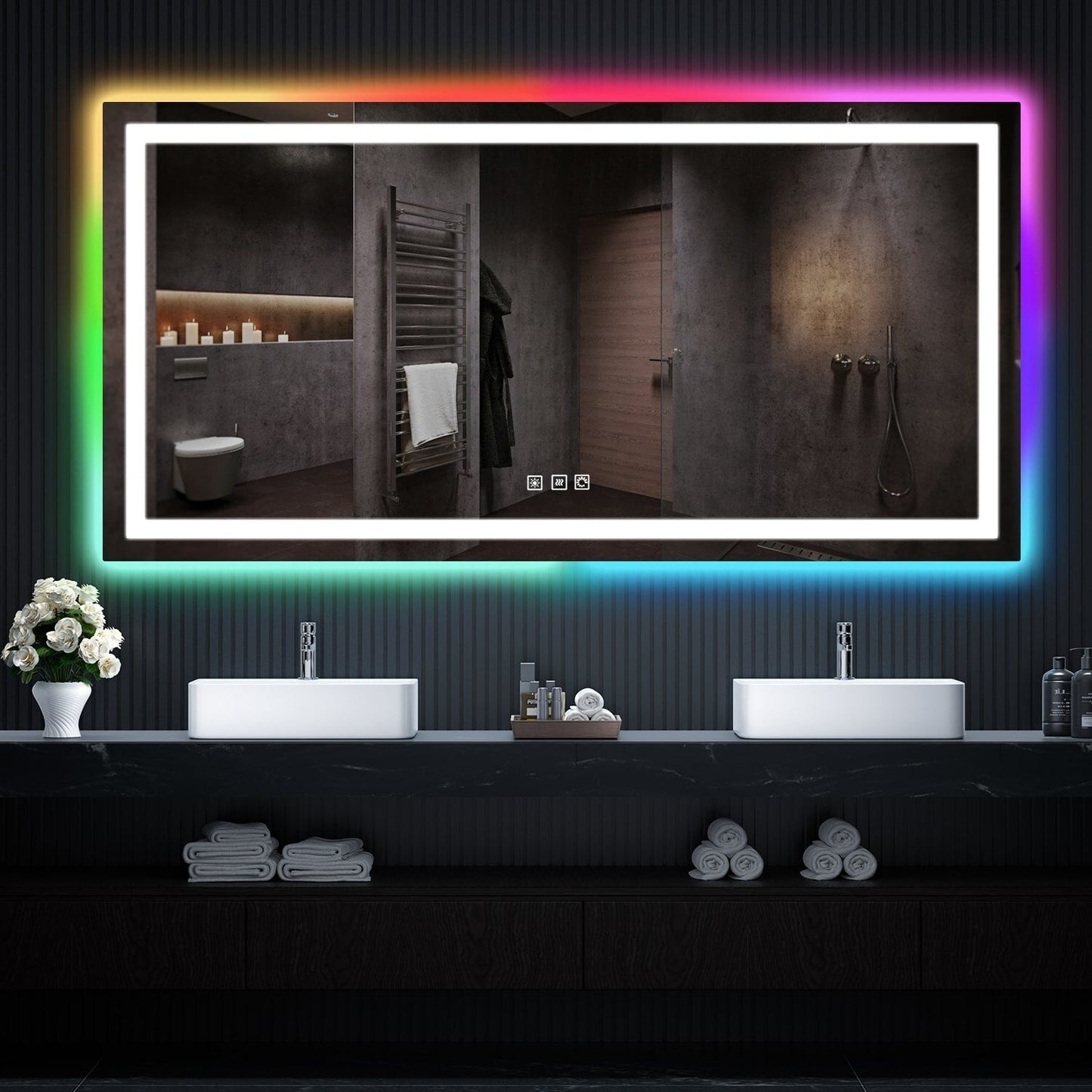 Specchio da bagno antiappannamento retroilluminato RGB e frontale a LED