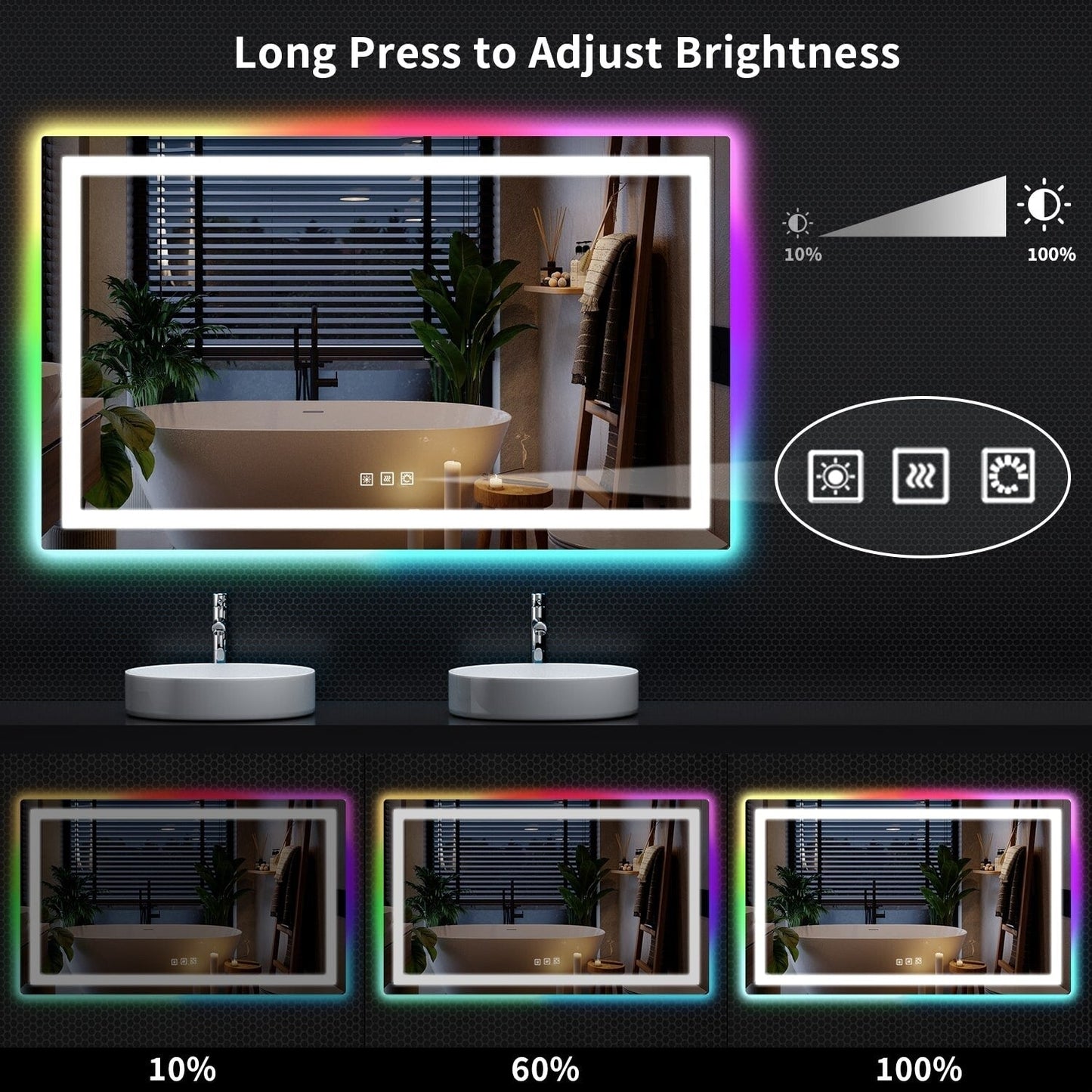 Specchio da bagno antiappannamento retroilluminato RGB e frontale a LED