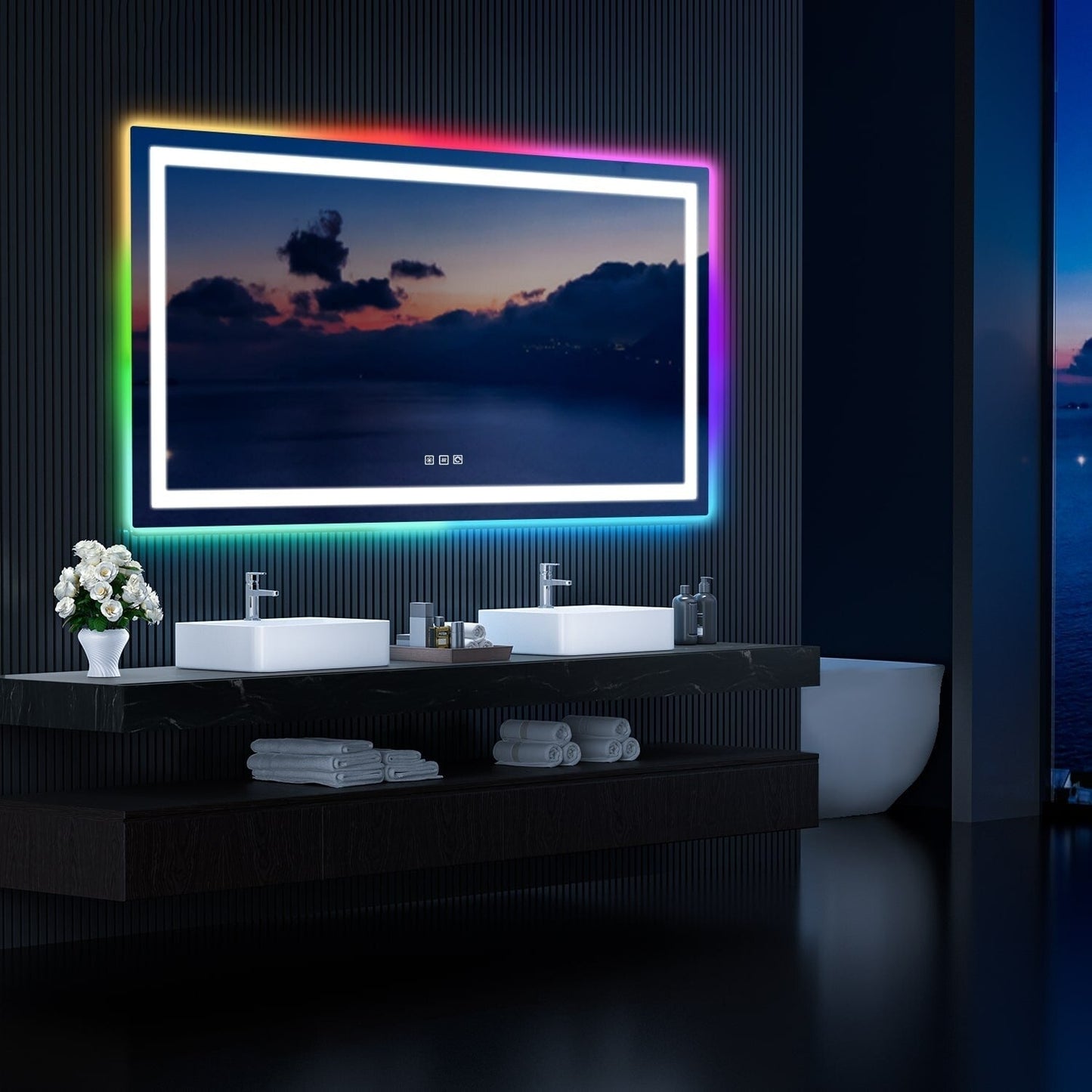 Specchio da bagno antiappannamento retroilluminato RGB e frontale a LED