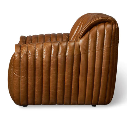 Poltrona in pelle con lavorazione capitonné verticale marrone antico