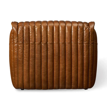 Poltrona in pelle con lavorazione capitonné verticale marrone antico