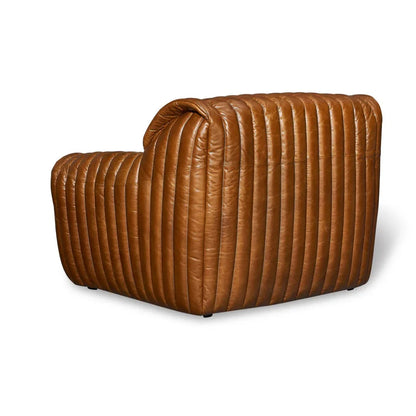Poltrona in pelle con lavorazione capitonné verticale marrone antico