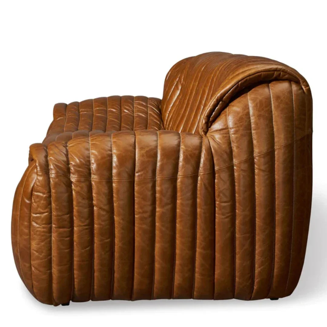 Divano in pelle trapuntata verticale marrone antico