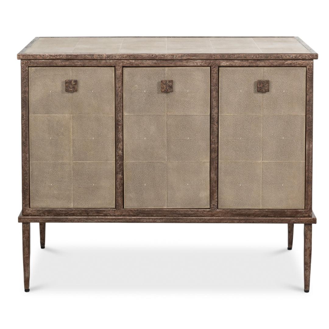 Credenza rivestita in pelle di zigrino grigio antico