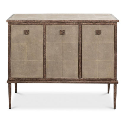 Credenza rivestita in pelle di zigrino grigio antico