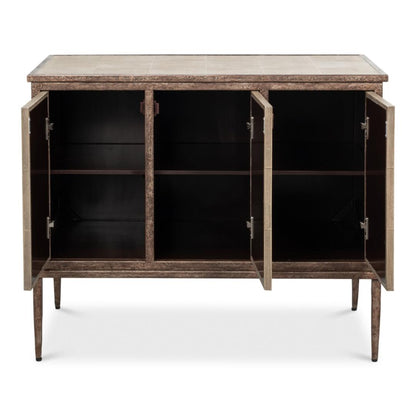 Credenza rivestita in pelle di zigrino grigio antico