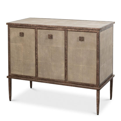 Credenza rivestita in pelle di zigrino grigio antico