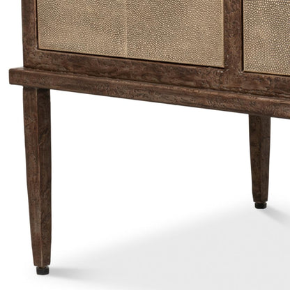 Credenza rivestita in pelle di zigrino grigio antico