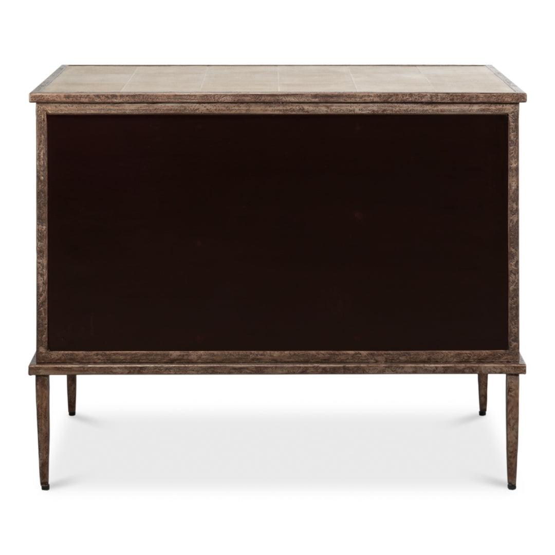 Credenza rivestita in pelle di zigrino grigio antico