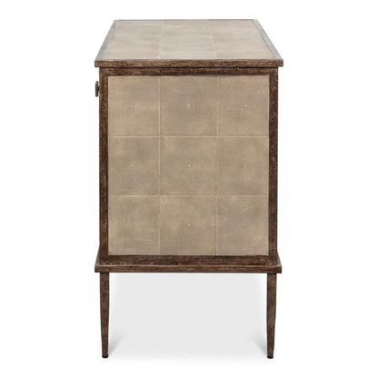 Credenza rivestita in pelle di zigrino grigio antico