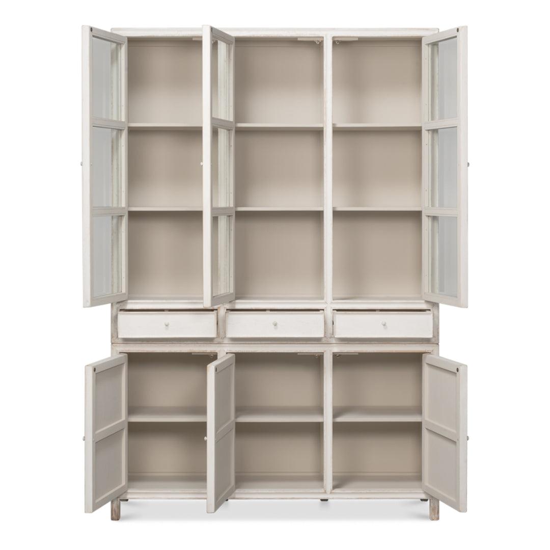 Vetrina antica con ante in vetro bianco anticato