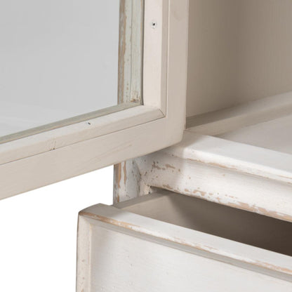 Vetrina antica con ante in vetro bianco anticato