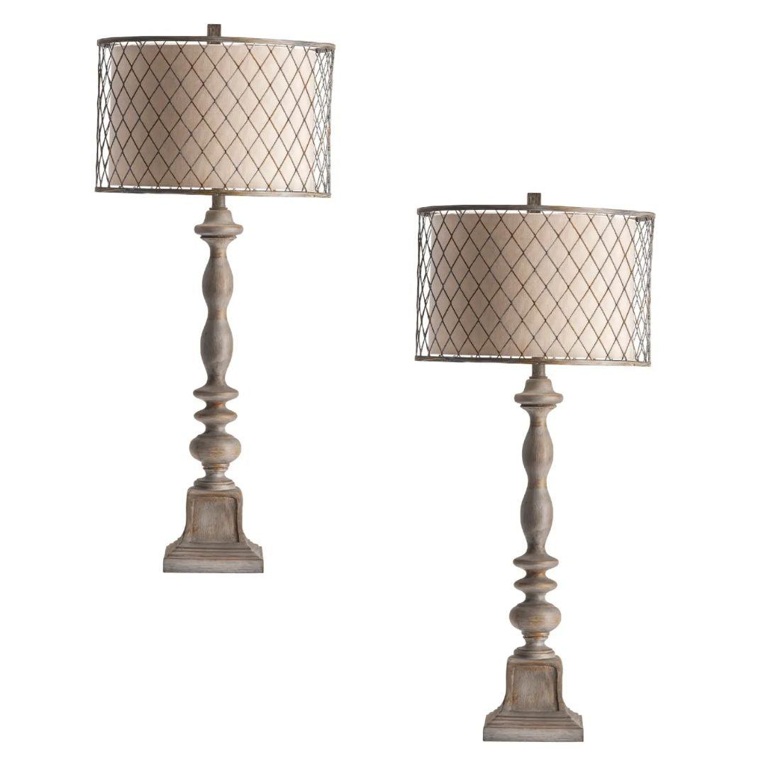 Lampada da tavolo con paralume in gabbia in stile country francese - Set