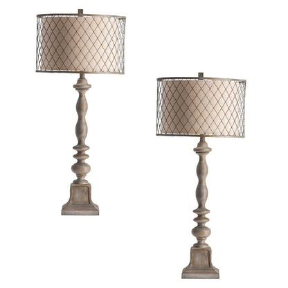 Lampada da tavolo con paralume in gabbia in stile country francese - Set