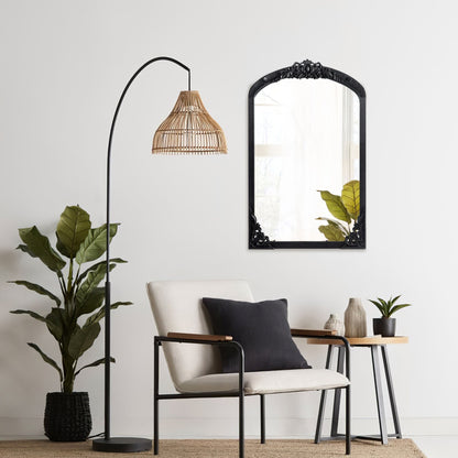 Specchio da pavimento intagliato in legno massello a tutta lunghezza ad arco