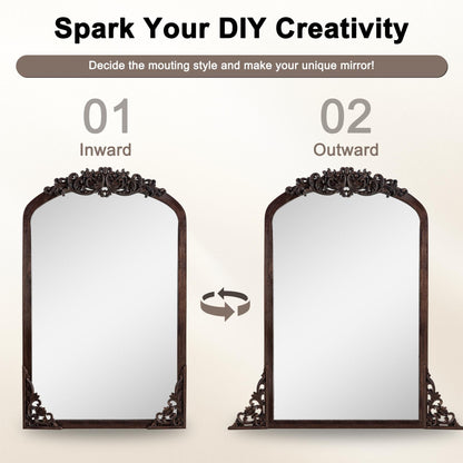 Specchio da pavimento intagliato in legno massello a tutta lunghezza ad arco