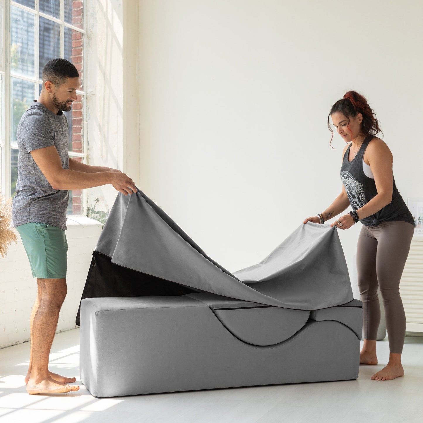 Chaise longue convertibile Avana Kami / Yoga e massaggio - Pouf 2 in 1 con poltrona da yoga pieghevole nascosta, microvelluto - N/D