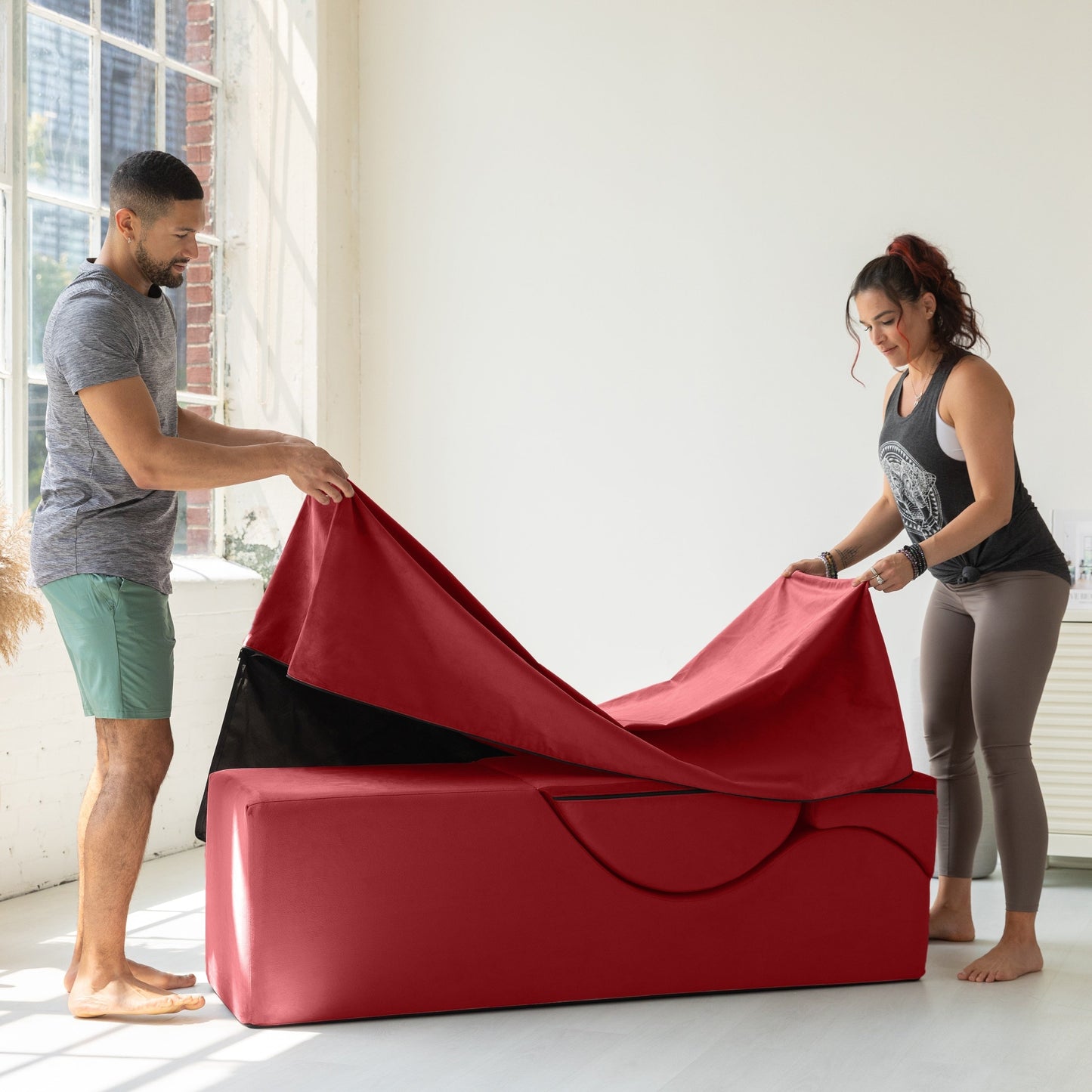 Chaise longue convertibile Avana Kami / Yoga e massaggio - Pouf 2 in 1 con poltrona da yoga pieghevole nascosta, microvelluto - N/D