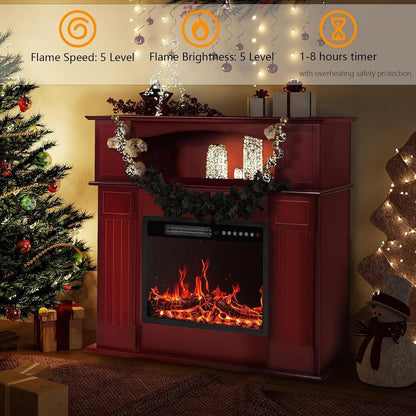 Camino elettrico BOSSIN 43 con mensola, inserto per camino elettrico da 23 pollici, mobile porta TV indipendente con camino in legno