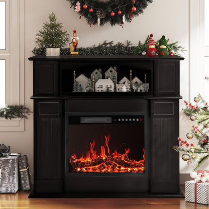 Camino elettrico BOSSIN 43 con mensola, inserto per camino elettrico da 23 pollici, mobile porta TV indipendente con camino in legno