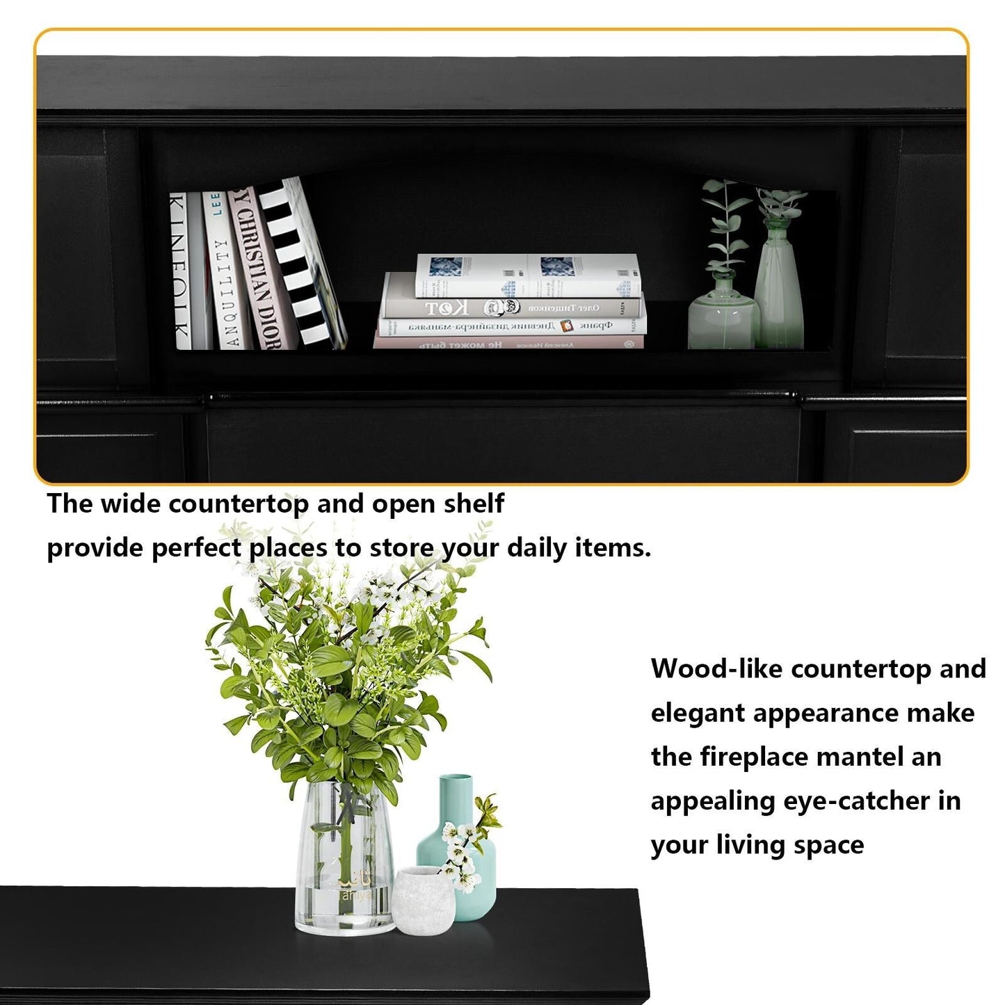 Camino elettrico BOSSIN 43 con mensola, inserto per camino elettrico da 23 pollici, mobile porta TV indipendente con camino in legno