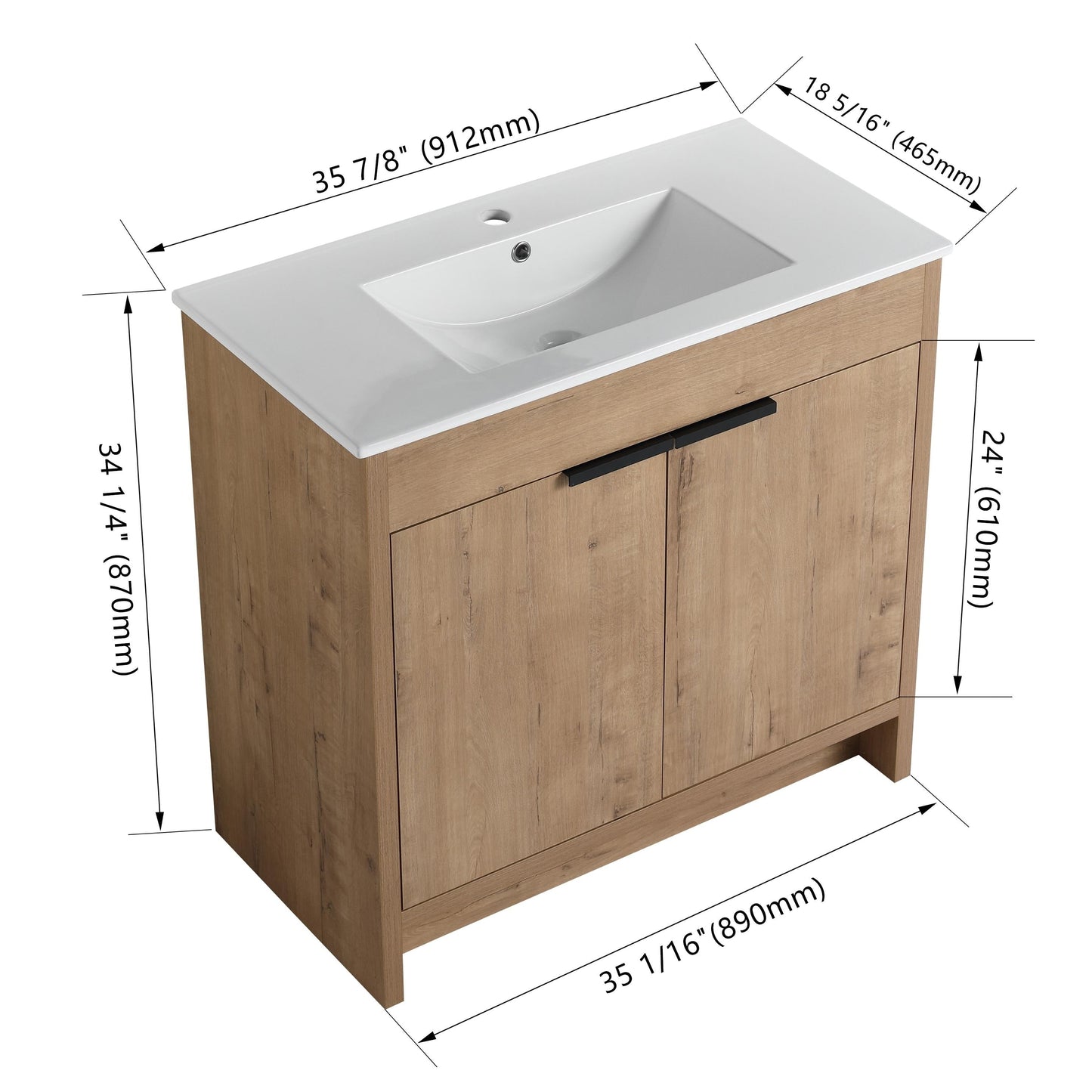 Beingnext 24/30/36 Mobile bagno con lavabo, mobile bagno indipendente con anta a chiusura ammortizzata e ripiano regolabile