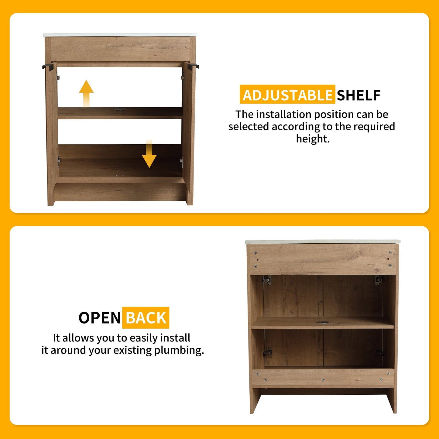 Beingnext 24/30/36 Mobile bagno con lavabo, mobile bagno indipendente con anta a chiusura ammortizzata e ripiano regolabile