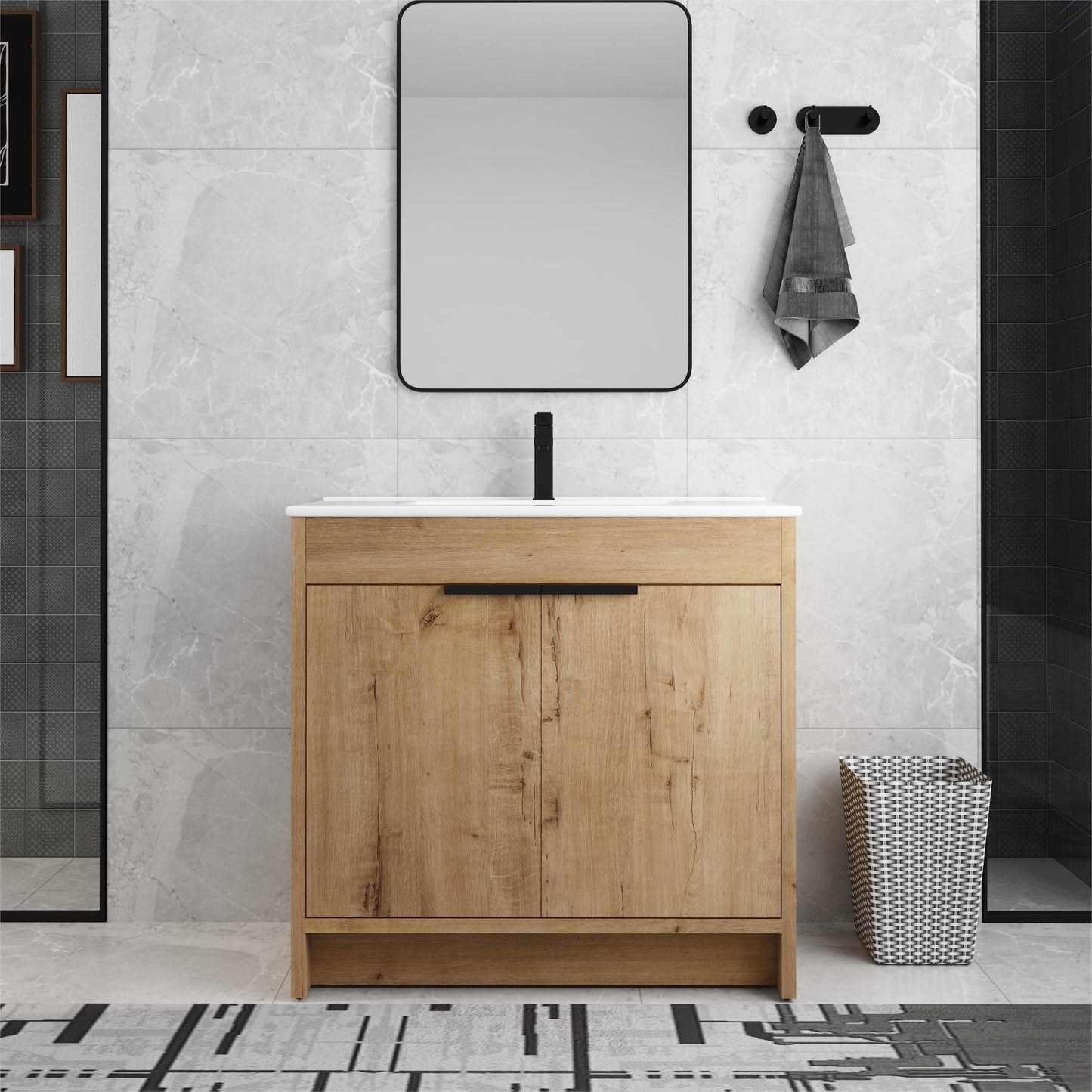 Beingnext 24/30/36 Mobile bagno con lavabo, mobile bagno indipendente con anta a chiusura ammortizzata e ripiano regolabile