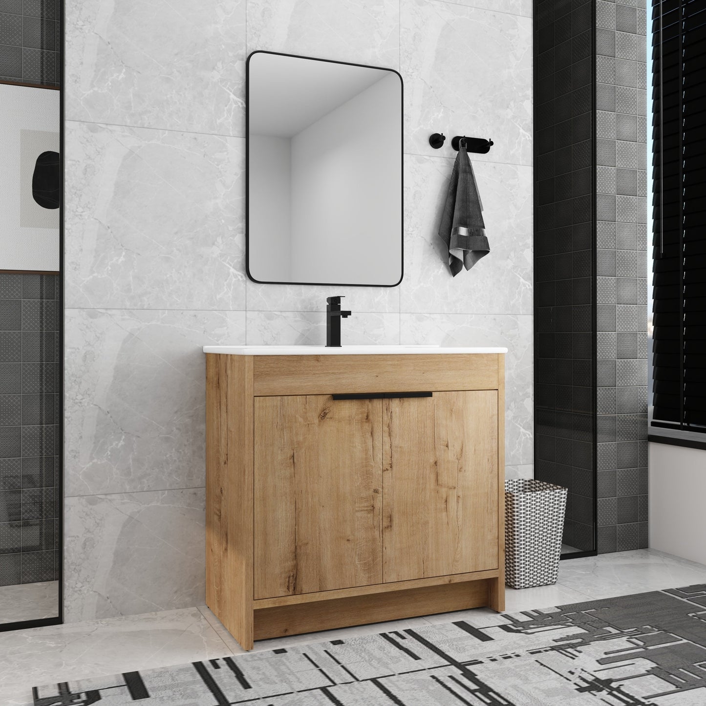 Beingnext 24/30/36 Mobile bagno con lavabo, mobile bagno indipendente con anta a chiusura ammortizzata e ripiano regolabile
